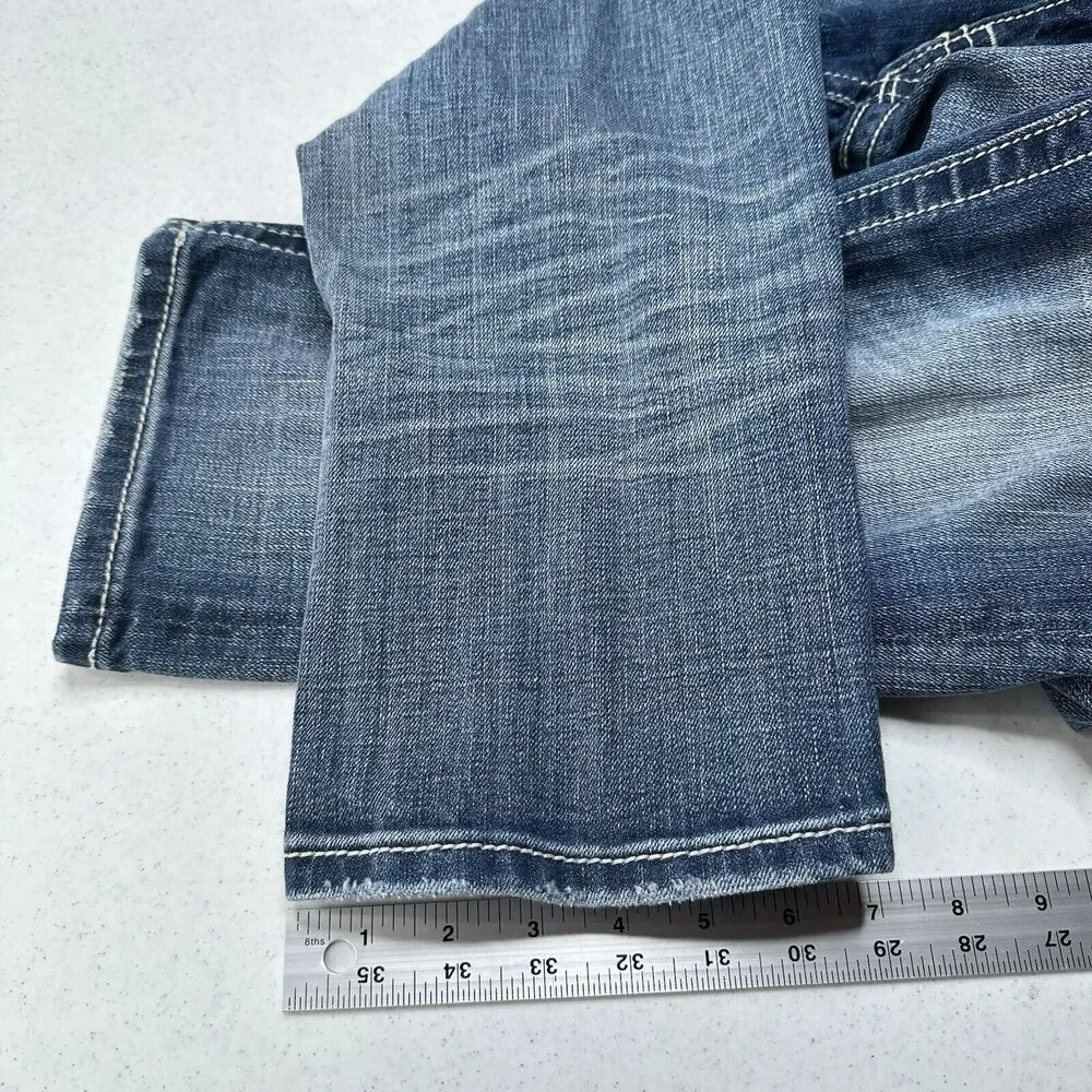 Miss Me Jeans 29 Capri Embroidery Rhinestones Distress Denim Y2K Western *Flaw